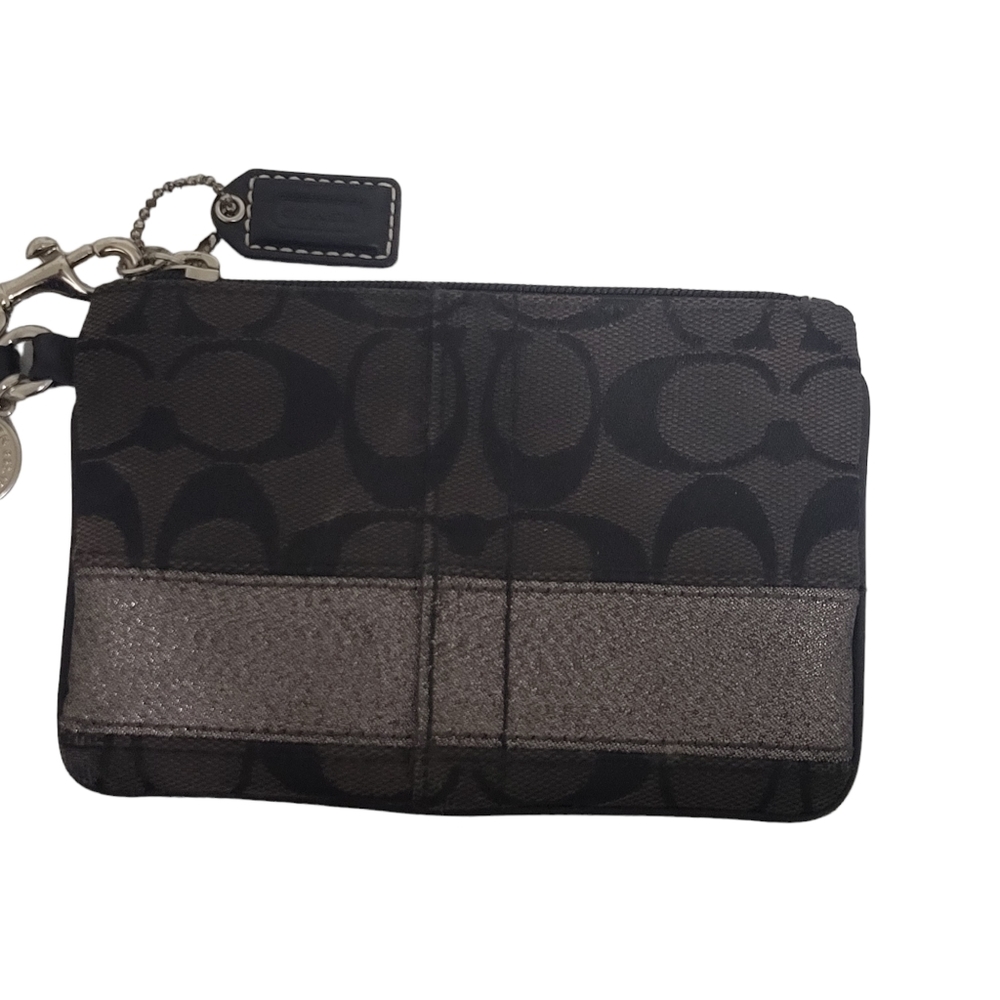 Coach Signature Jacquard Wristlet Black Charcoal‎ Silver Stripe F06M-40028